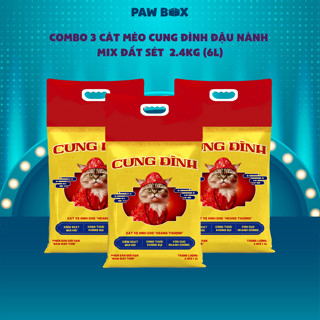   COMBO 3  Túi Cát mèo Cung Đình đậu nành mix đất sét cho mèo xả toilet 2.4kg  6L  