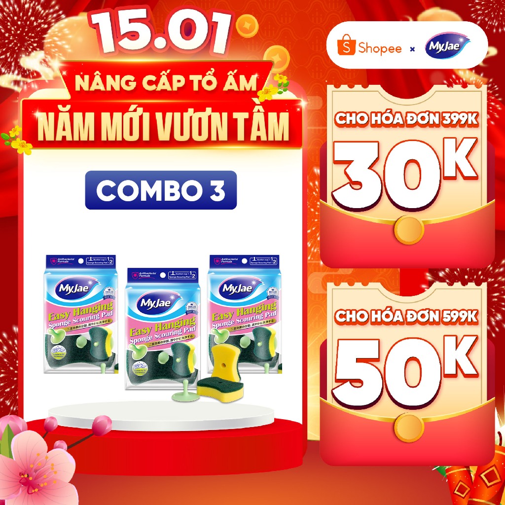 Combo 3 Bịch Miếng bọt biển rửa chén MyJae 2 mặt, mút xốp rửa bát đa năng