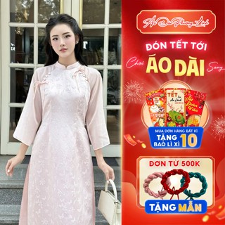 Áo Dài Cách Tân Gấm Châu Sa Đính Nơ – Áo Dài Nữ Cao Cấp Sang Trọng, Dịu Dàng | Áo dài Phương Linh
