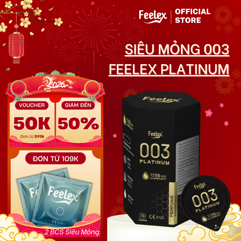 Bao cao su Feelex Platinum cao cấp siêu mỏng, nhiều gel bôi trơn - hộp 10 bcs