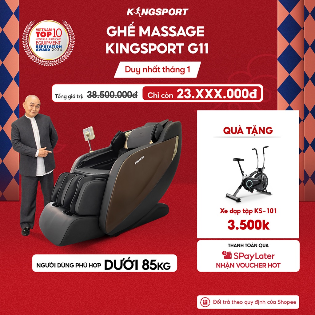 Ghế Massage KingSport G11 - Công Nghệ Mới, 12 Bài Tập, Màu Nâu