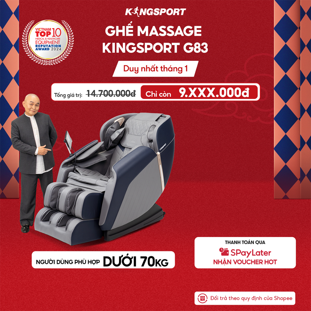 Ghế massage KINGSPORT G83 hệ thống con lăn hiện đại, con lăn lòng bàn chân, nhiệt hồng ngoại kép