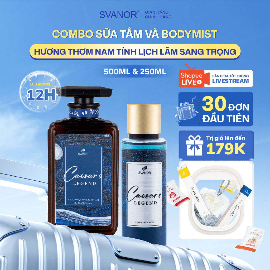 Combo Sữa Tắm Gội Rửa 3in1 Và Body Mist Cho Nam CAESAR'S LEGEND Svanor 500ML Nam Tính Mạnh Mẽ