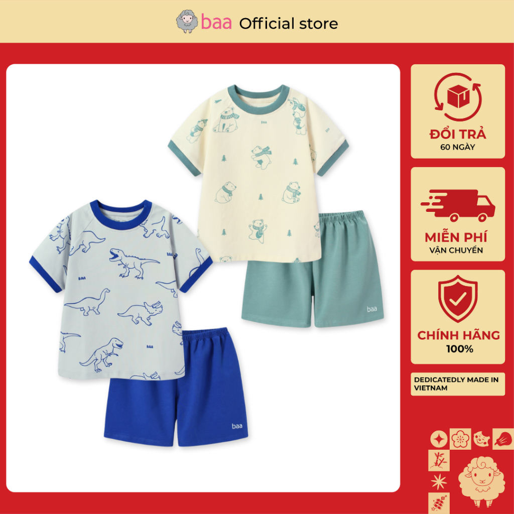 [Mua 3 Giảm 5%] Đồ bộ cho bé trai thun cotton ấm áp, mềm mại 1 - 10 tuổi Baa Baby DB04N