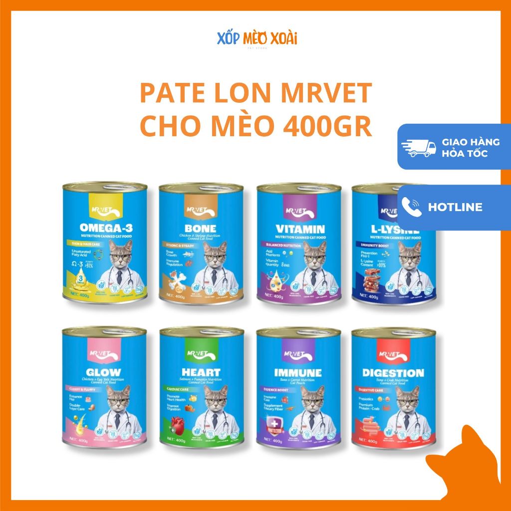 Pate Lon MrVet Cho Mèo 400gram - Pate Mr. Vet Dạng Lon - Mr Vet Dinh Dưỡng Tiện Lợi