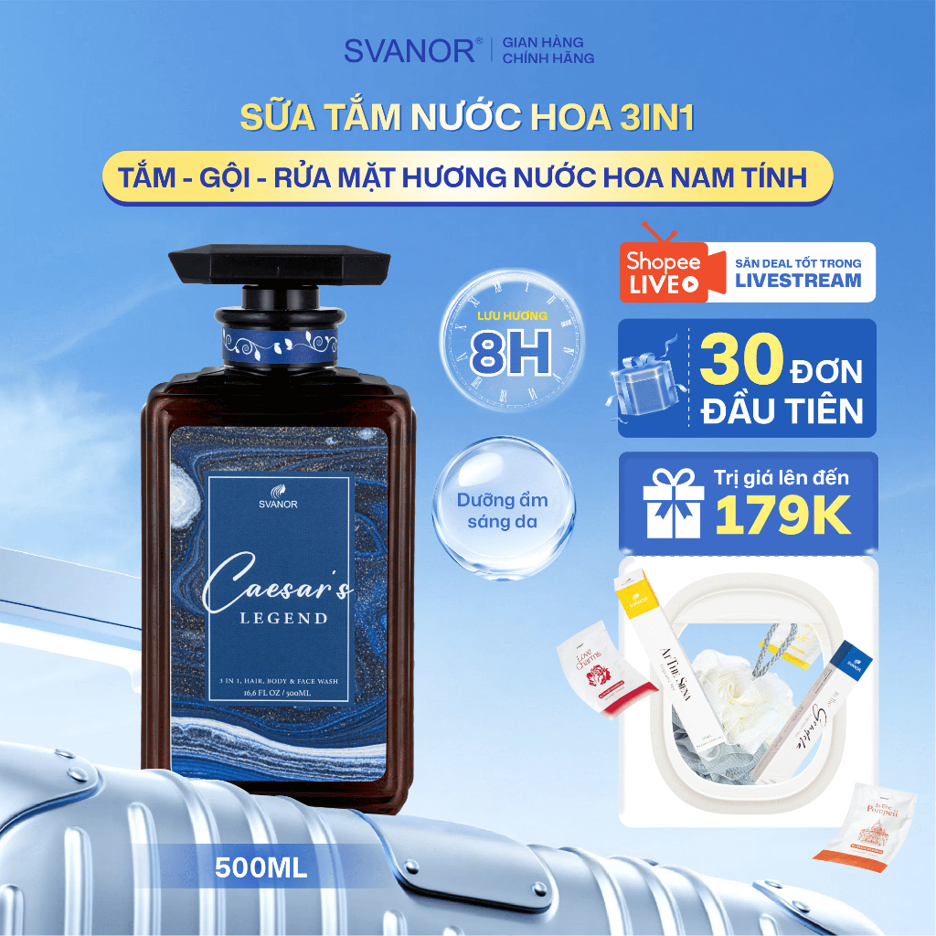 Sữa Tắm Gội Nam 3in1 Hương Nước Hoa Svanor Caesar's Legend 500ML Làm Sạch Sâu Lưu Hương 8 Giờ