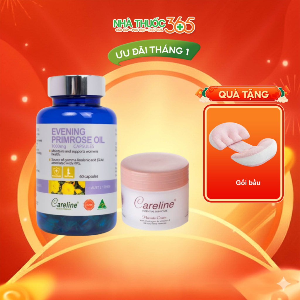 Combo Tinh Dầu Hoa Anh Thảo Careline Evening Primrose Oil điều hòa nội tiết tố và Kem Dưỡng Nhau Tha