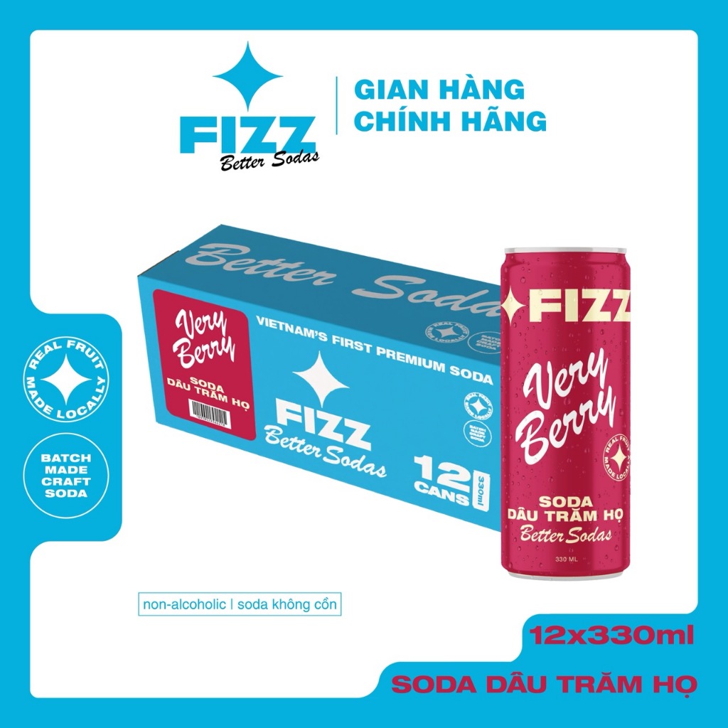 Fizz Soda Dâu Trăm Họ - Thùng 12 Lon 330ml