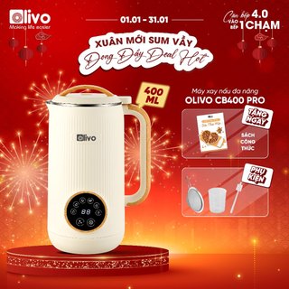  Máy làm sữa hạt mini OLIVO CB400 PRO 600ml 750W 7 chế độ nấu nắp inox cải tiến chống trào 