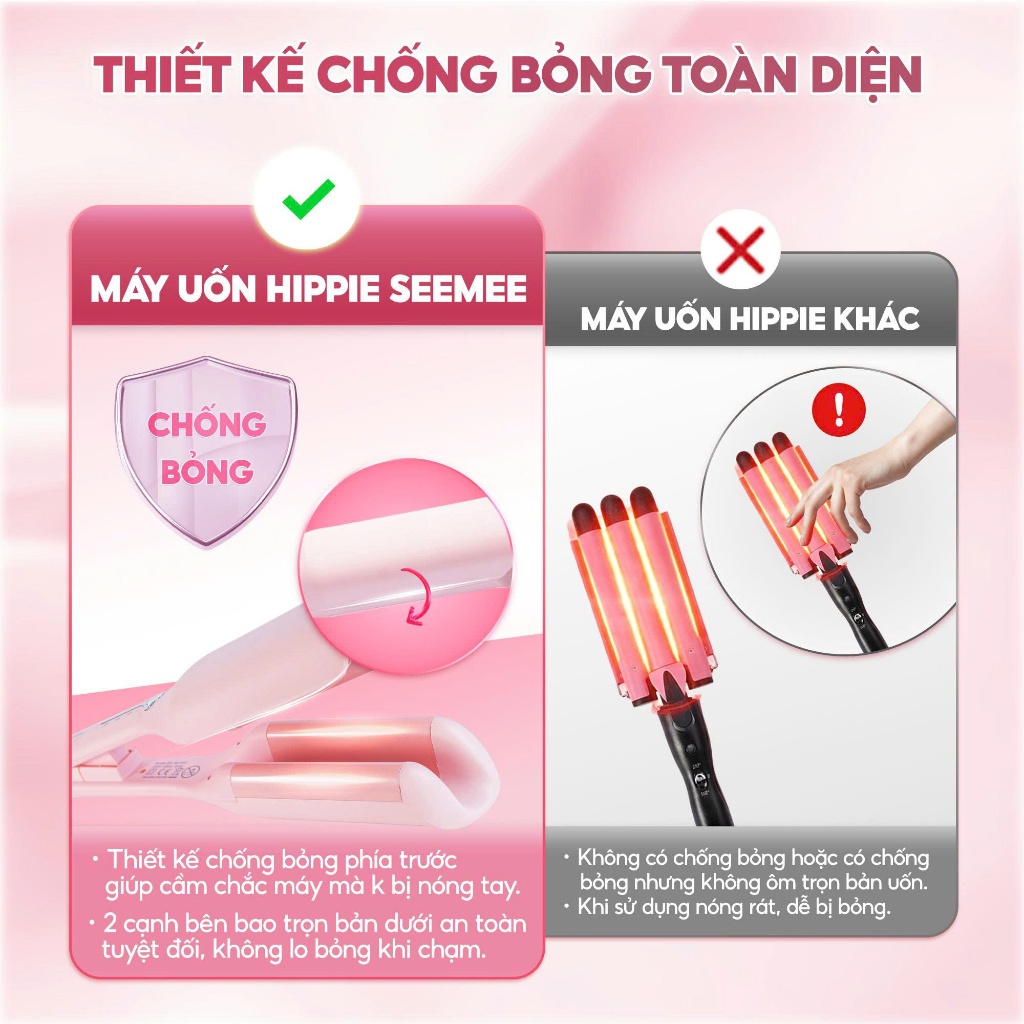 Máy uốn tóc xoăn sóng nước Hippie SeeMee,trục 32mm tóc bồng bềnh đẹp giữ nếp chuẩn salon, LIS