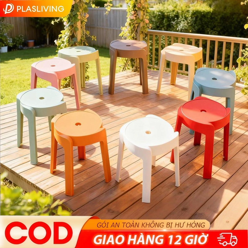Plas Ghế đẩu nhựa xếp chồng được, mặt ghế tròn bằng nhựa PP, dày dặn, bền chắc và chống thấm nước. | BigBuy360 - bigbuy360.vn