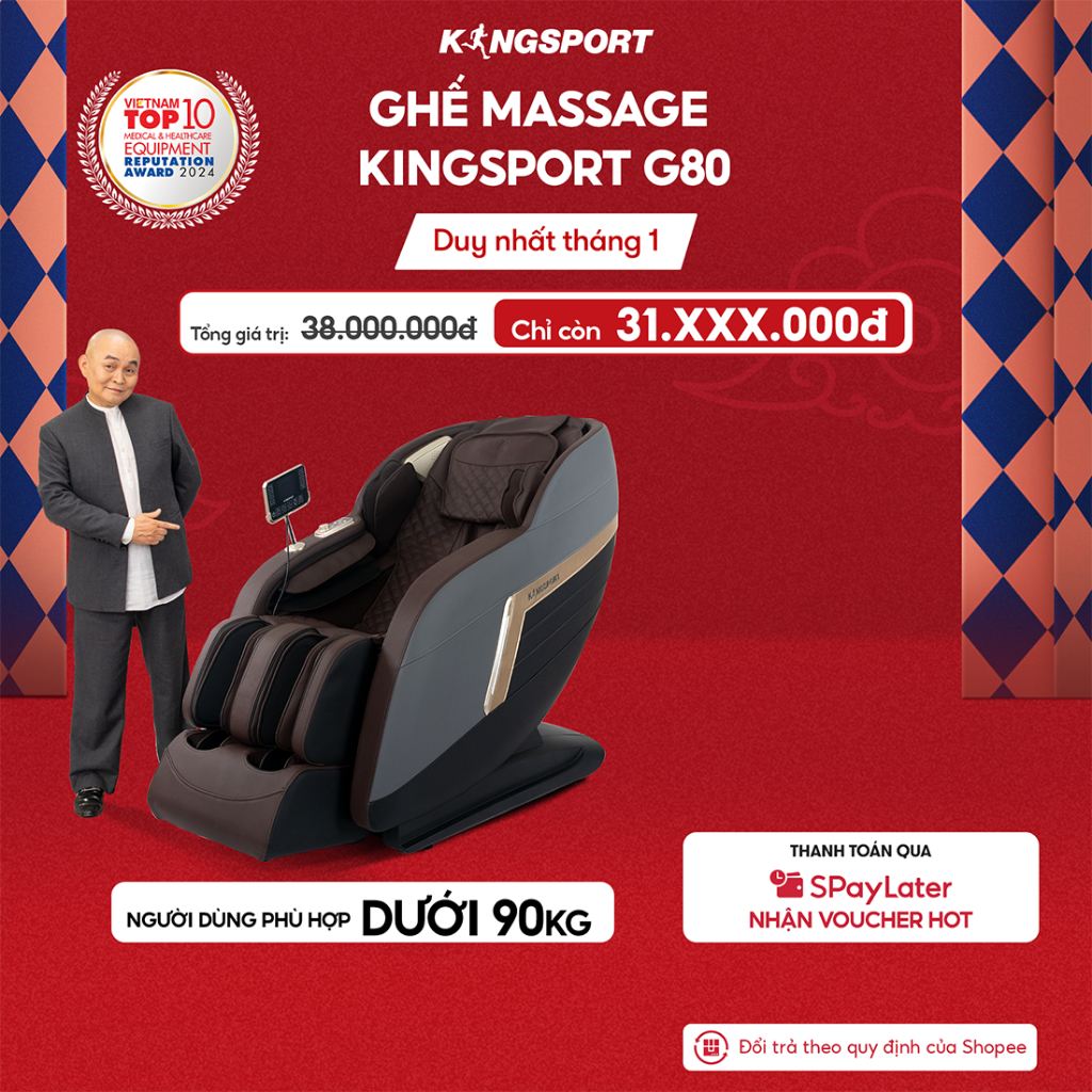 Ghế massage toàn thân KINGSPORT G80 hệ thống con lăn 3D hiện đại, công nghệ lọc khí Ion âm