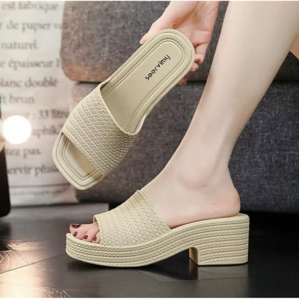 dép nữ cao gót đế xuồng 5cm quai đúc siêu bền chống trơn trượt (có sẵn)