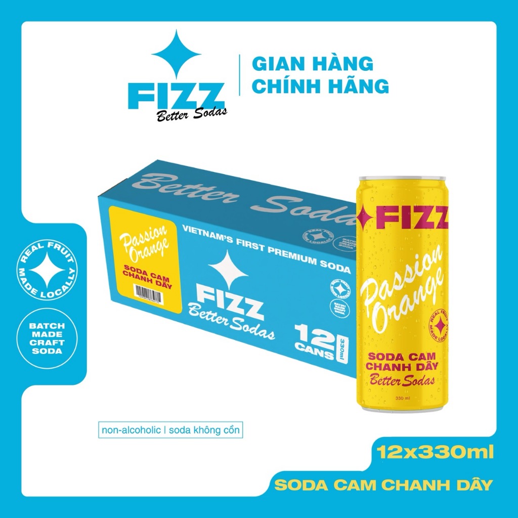 Fizz Soda Vị Cam Chanh Dây - Thùng 12 Lon 330ml