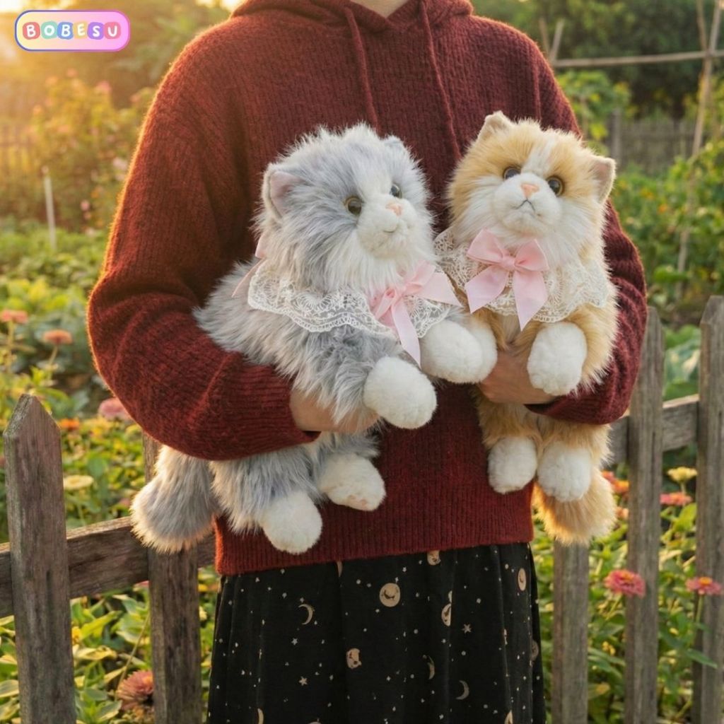 Gấu Bông Mèo Giống Thật, Mèo Bông Xinh Xắn Mềm Mại Làm Quà Tặng Sinh Nhật Cho Bé Và Bạn Gái