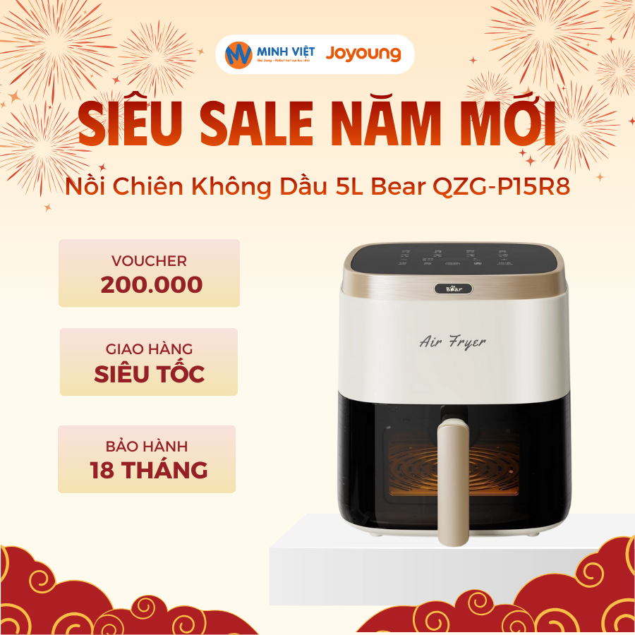 Nồi chiên không dầu Bear QZG-P15R8 - Dung tích 5L - Công suất 1500W - Bảo hành 18 tháng
