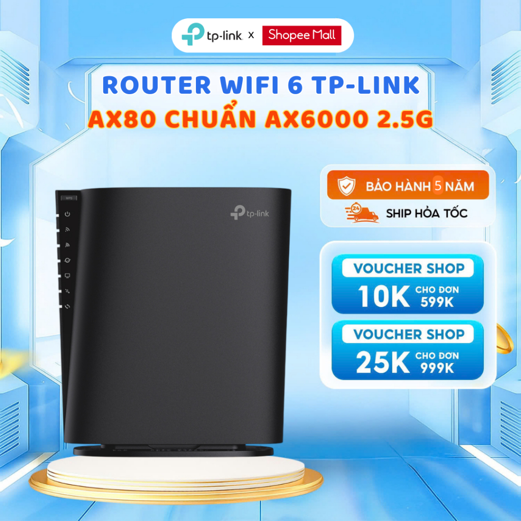 Router Phát Wi-Fi 6 TP-Link Archer AX80 Chuẩn AX6000 2 Băng Tần Tốc Độ Cao 6 Anten Cổng 2.5 Gigabit 