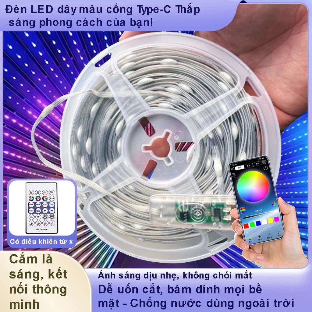 Đèn Dây Led 10M 20M 16 Triệu Màu ARGB Cổng USB Điều Khiển Từ Xa Dùng Để Trang Trí Nhà Derco Phòng Ch