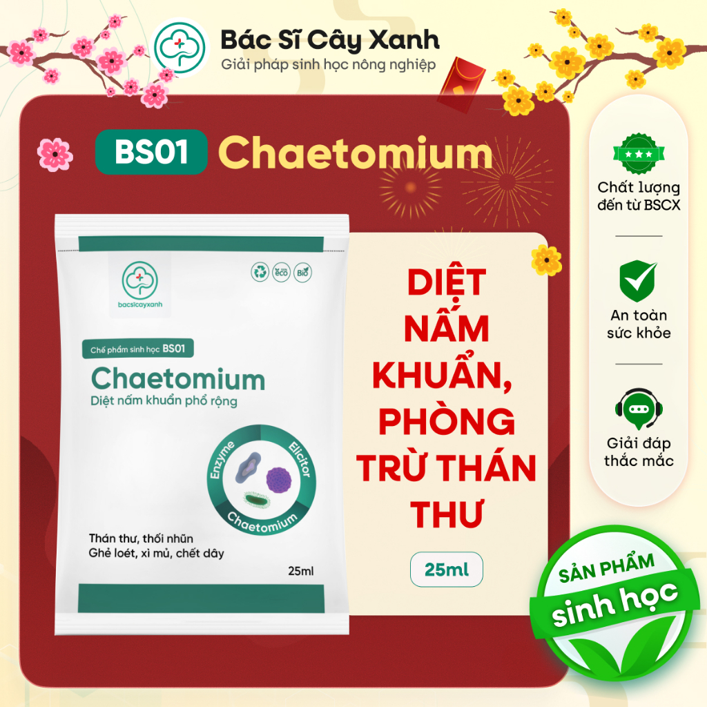 BS01 Chaetomium Trị Thán Thư Vàng Lá Đốm Lá 25ml 100ml - Diệt Nấm Bệnh Thối Trái Cho Cây Trồng - Bác