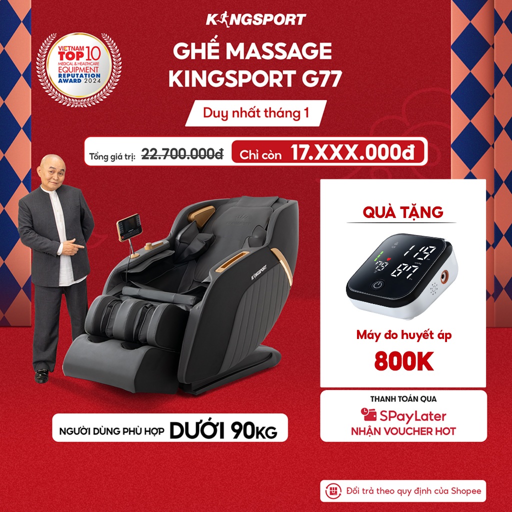 Ghế Massage Kingsport G77 - Ghế Massage Toàn Thân Cao Cấp với 48 Balo Không Khí và Chế Độ Zero Gravity