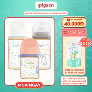   Mới 2025  Bình Sữa Pigeon PPSU Softouch Baby-Friendly World 160ml 240ml - Nhiều Hoạ Tiết 