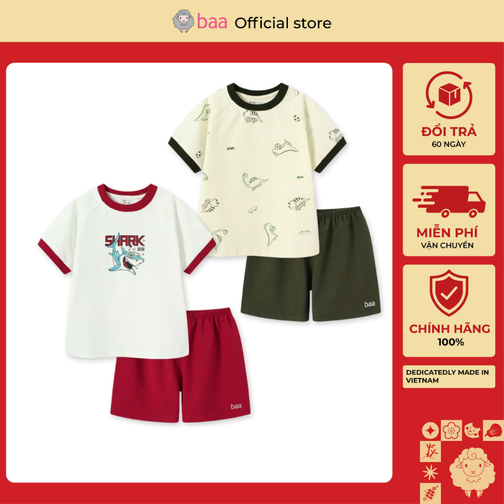 [Mua 3 Giảm 5%] Bộ thun thu đông bé trai thun cotton spandex 1-10 tuổi Baa Baby DB04N