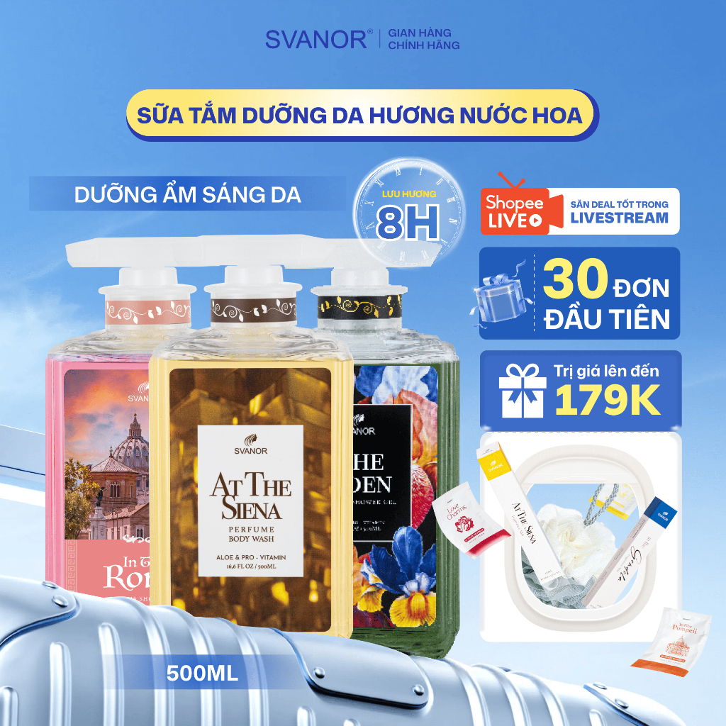  Sữa Tắm Nước Hoa Nữ Svanor Gel Tắm Trắng Da Thơm Lâu Giúp Dưỡng Ẩm Làm Sạch Sâu Mềm Mịn Da 500ml 