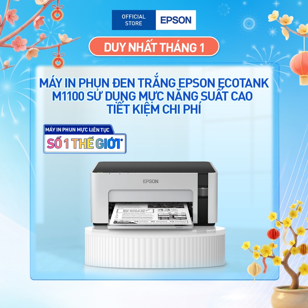 Máy In Phun Đen Trắng Epson EcoTank M1100 Sử Dụng Mực Năng Suất Trang Cao Tiết Kiệm Chi Phí