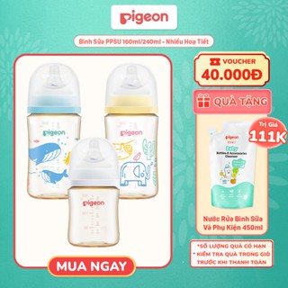 Bình Sữa Pigeon PPSU Softouch Baby-Friendly World 160ml 240ml - Nhiều Hoạ Tiết 
