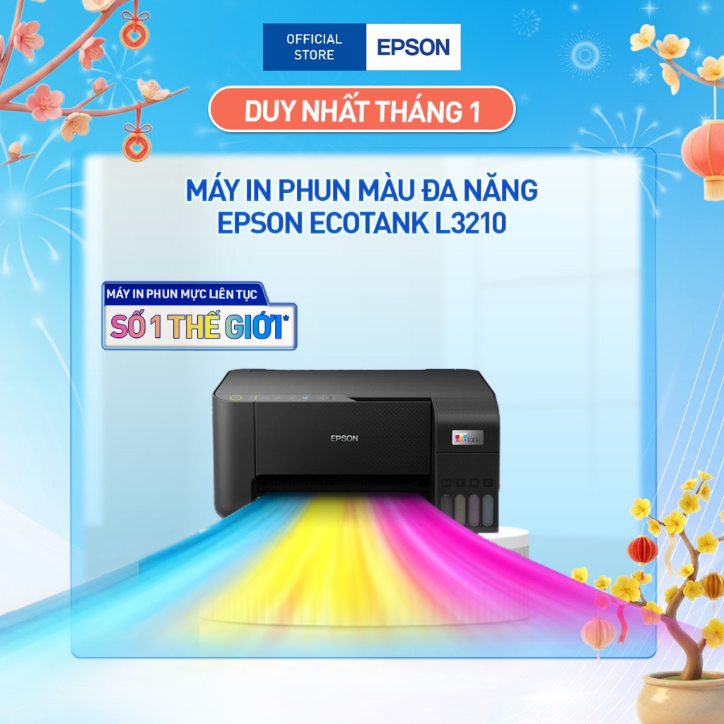 Máy In Phun Màu Epson EcoTank L3210 Công Nghệ In Không Nhiệt Giúp Tiết Kiệm Điện Năng