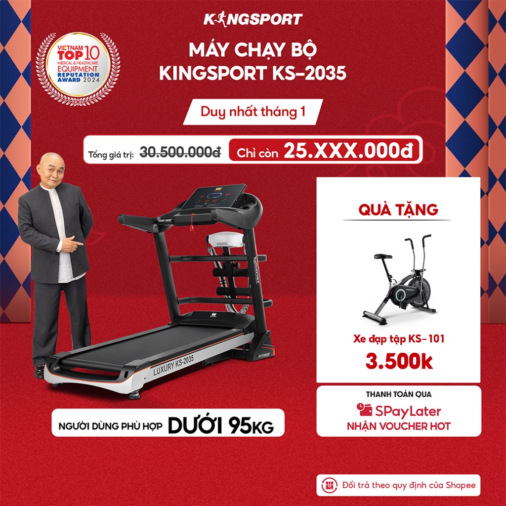 [LIVE] Máy chạy bộ KINGSPORT KS-2035 đa năng, thao tác phím cảm ứng, thiết kế sang trọng cứng cáp