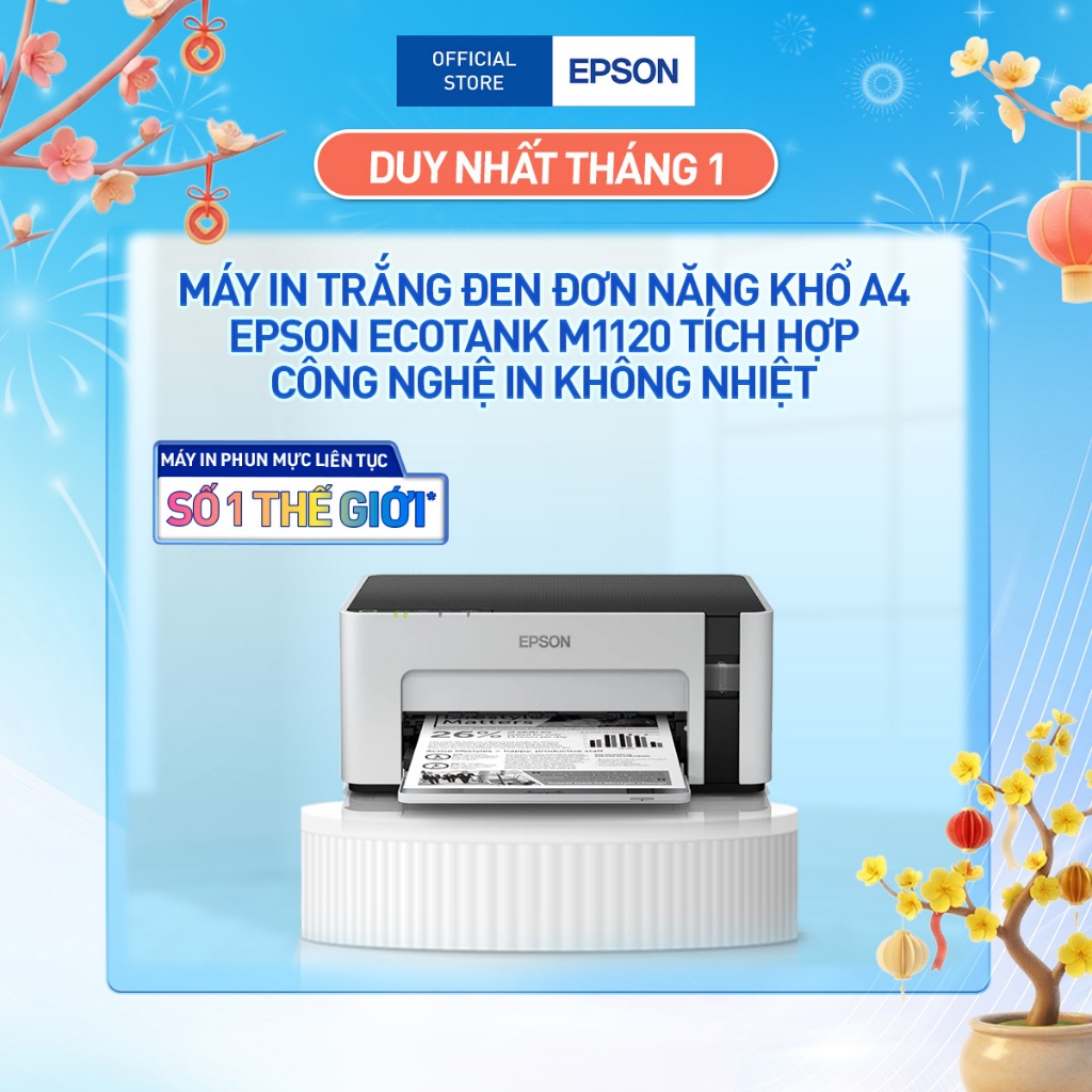 Máy In Trắng Đen Đơn Năng Khổ A4 Epson EcoTank M1120 Tích Hợp Công Nghệ In Không Nhiệt