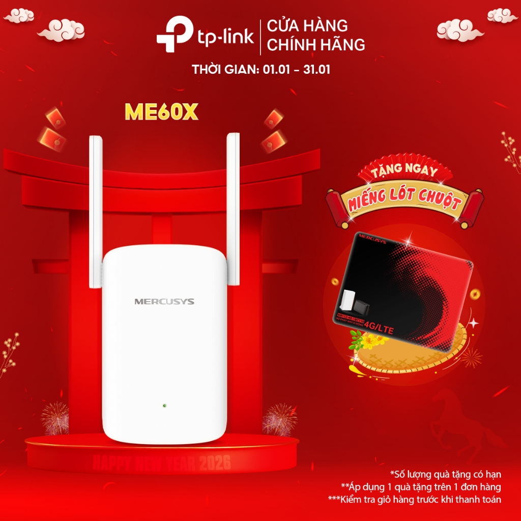 [Hỏa tốc] Bộ mở rộng sóng Wi-Fi 6 Mercusys ME60X AX1500 | Tăng Cường Và Mở Rộng Sóng Wi-Fi