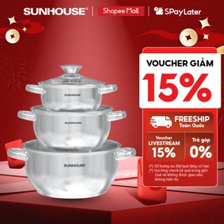  Bộ nồi inox 3 đáy Sunhouse Eco SHG334E - Gồm 3 nồi 16-20-24cm - Inox an toàn chất lượng - Dùng cho mọi loại bếp 
