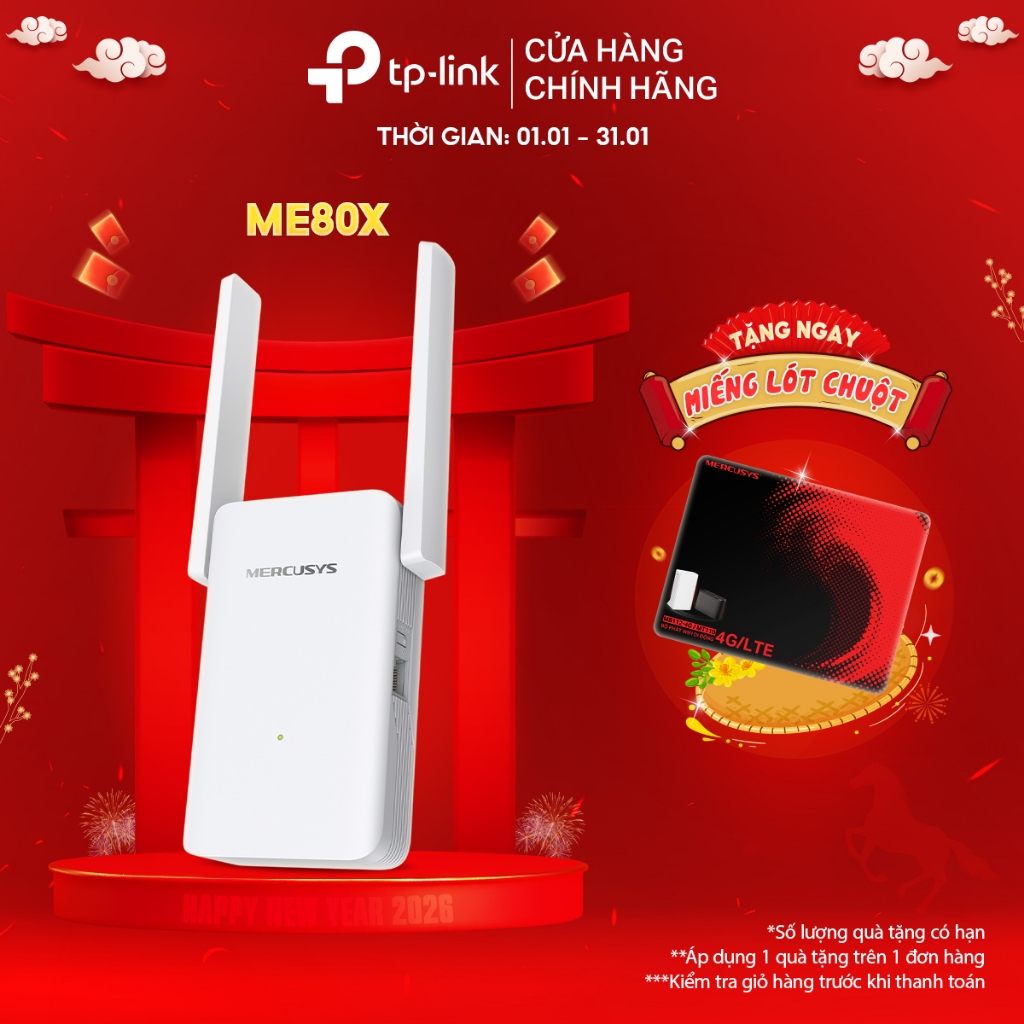 [Tốc Độ 3000Mbps] Bộ mở rộng sóng Wi-Fi 6 Mercusys ME80X AX3000 | Chuẩn Wi-Fi  | Tương Thích Mọi Rou