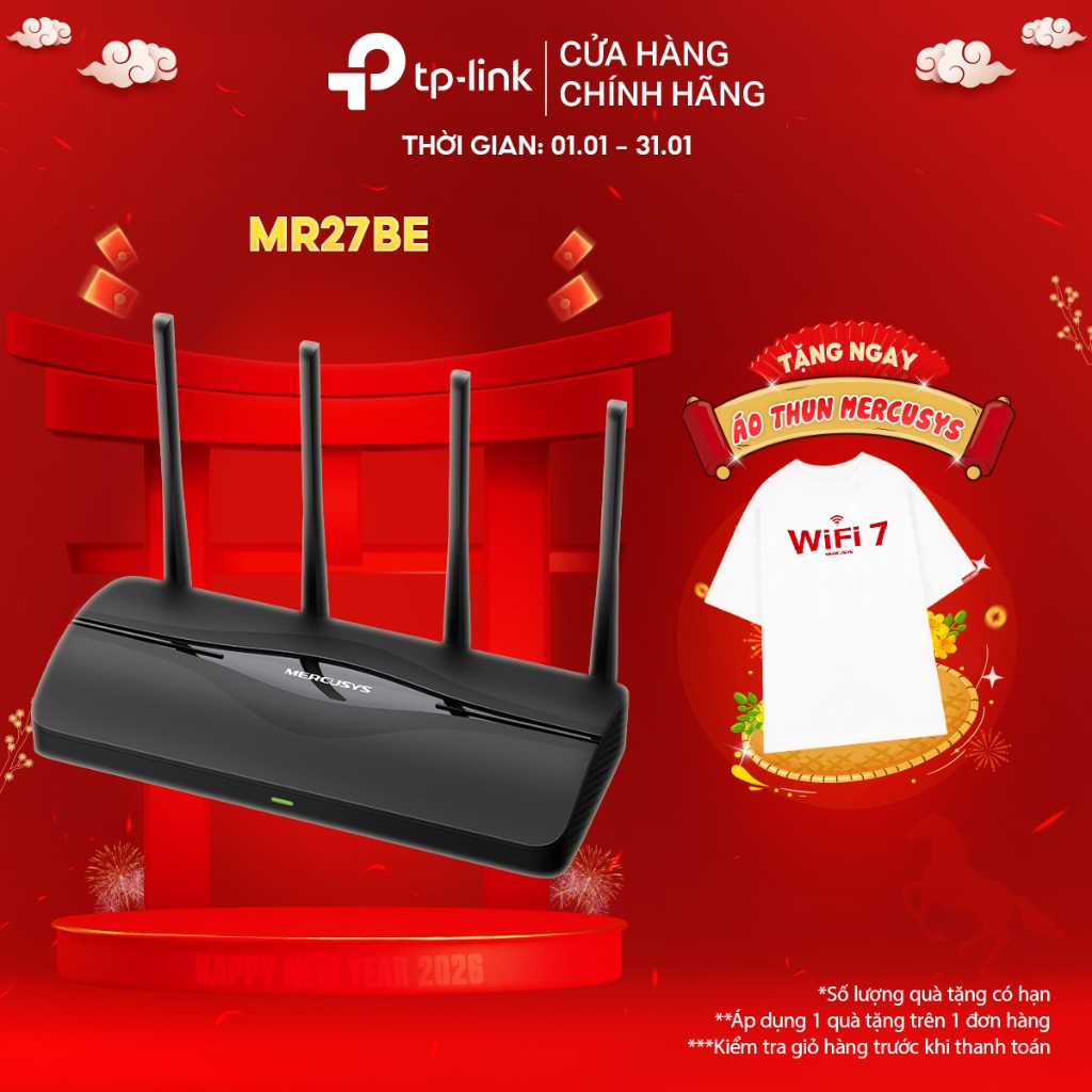 [Công Nghệ Wi-Fi 7 Mới Nhất] Tốc Độ 3600Mbps - Router Wi-Fi Mercusys MR27BE | Phạm Vi Phủ Tối Ưu | T