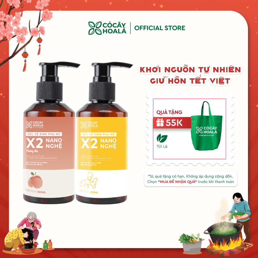 Dung Dịch Vệ Sinh Cỏ Cây Hoa Lá Gel x2 Nano Nghệ Làm Sạch 150ml PHÙ HỢP Cho Mẹ Bầu