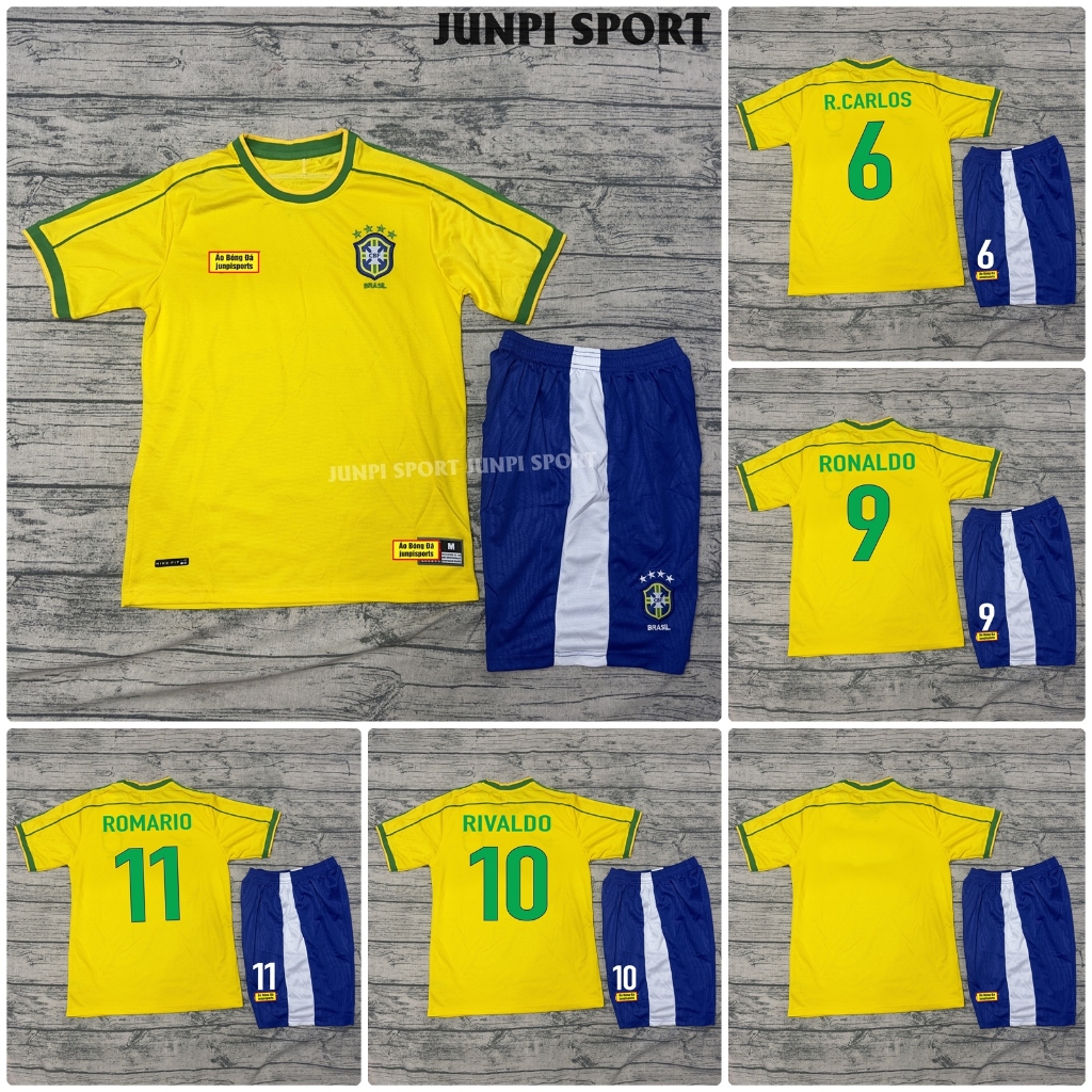 QUẦN ÁO BÓNG ĐÁ ĐỘI TUYỂN BRASIL - BẢN RETRO 1998 - VẢI GAI THÁI CAO CẤP