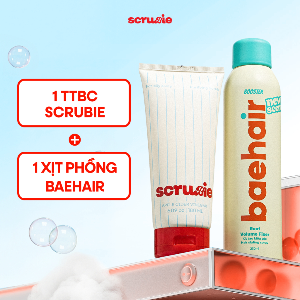 Combo gồm 1ttbc da đầu Scrubie 180ml & 1xịt phồng tóc, tạo kiểu Baehair booster 250ml