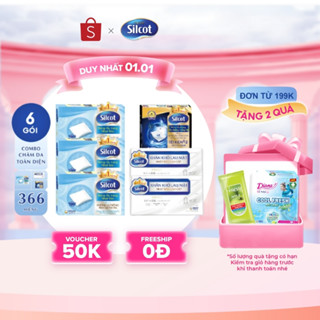  Combo Silcot tiêu chuẩn chăm da toàn diện: 3 hộp bông tẩy trang 82 2 gói khăn khô lau mặt 40 và 1 hộp đắp dưỡng 40 
