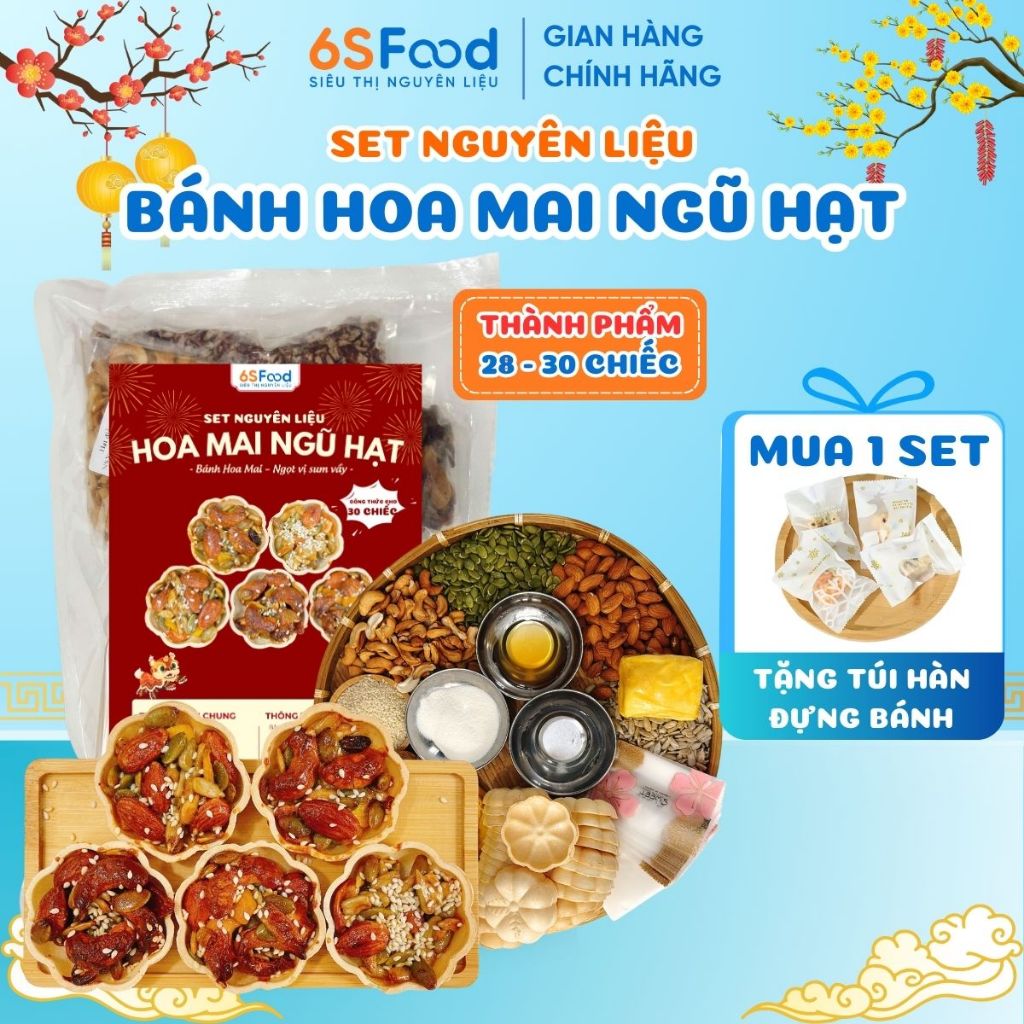 Set Nguyên Liệu làm Bánh Hoa Mai Ngũ Hạt thành phẩm 28–30c, bánh hạt dinh dưỡng giòn bùi - 6SFOOD