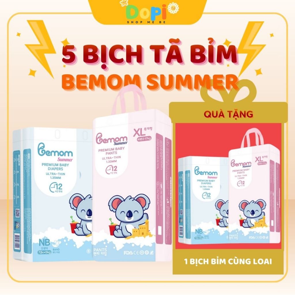 5 Bịch Tã Bỉm Bemom Summer Cho Bé [ Tặng 1 Bịch Bỉm Cùng Loại ] - Full Size NB - XXL