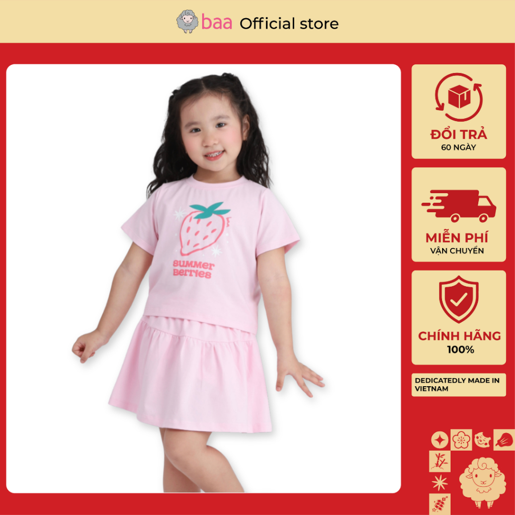 Set Đồ Bé Gái Form Rộng Thun Cotton Thoáng Mát (1-10 Tuổi) Baa Baby B-GC-SE06N