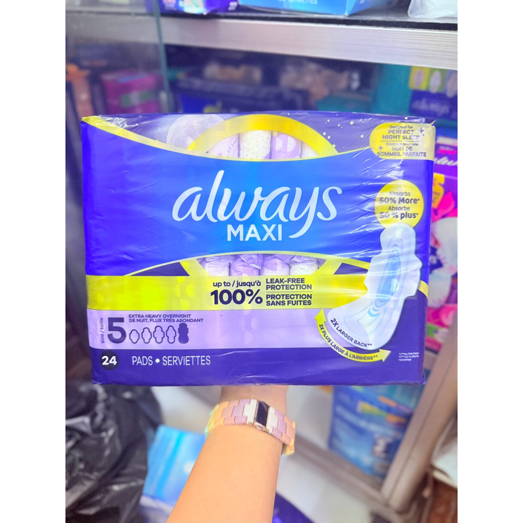 | Size 5 | BĂNG VỆ SINH ĐÊM ALWAYS MAXI- OVER NIGHT - 24 MIẾNG.