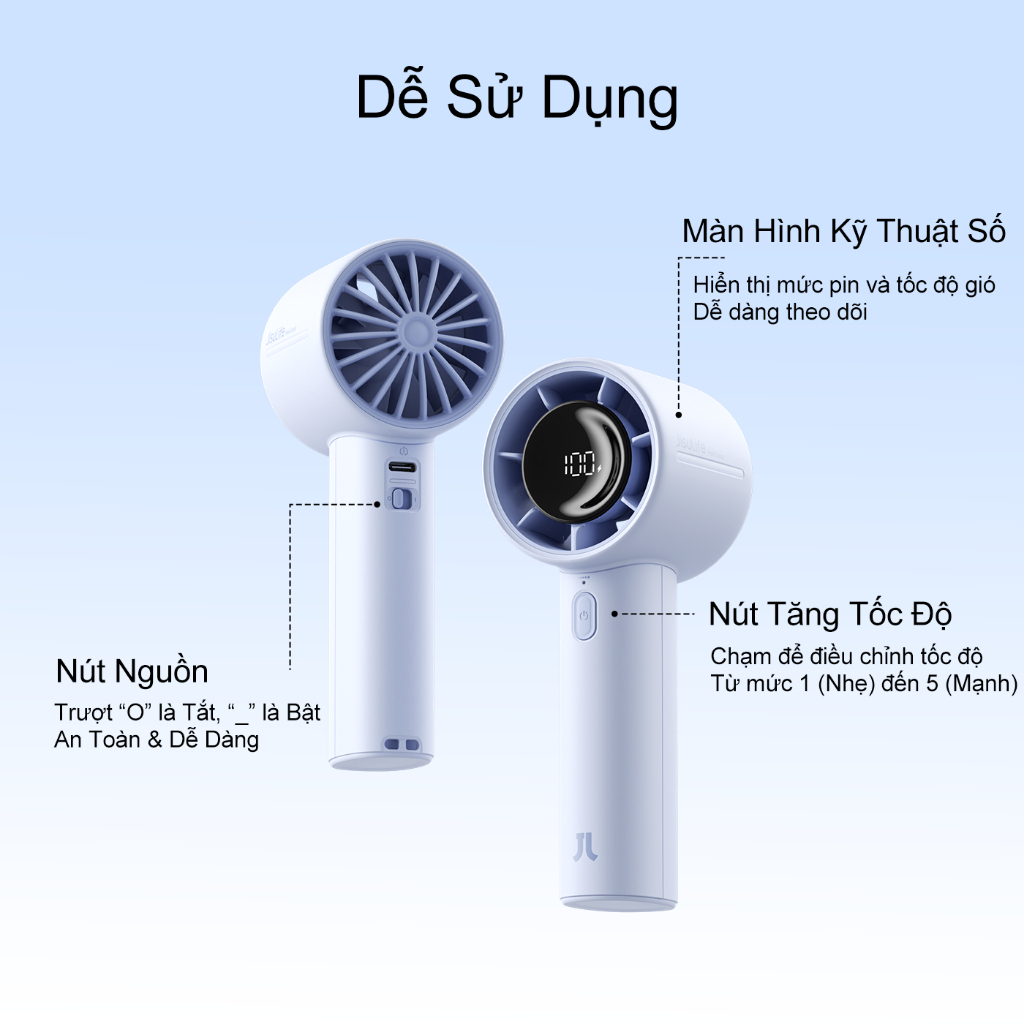 Quạt cầm tay JisuLife 10/10s Mini Dùng 28H Siêu Nhẹ Siêu Nhẹ Gió Mạnh, Cho Học Sinh, Thể Thao, Du Lịch | BigBuy360 - bigbuy360.vn