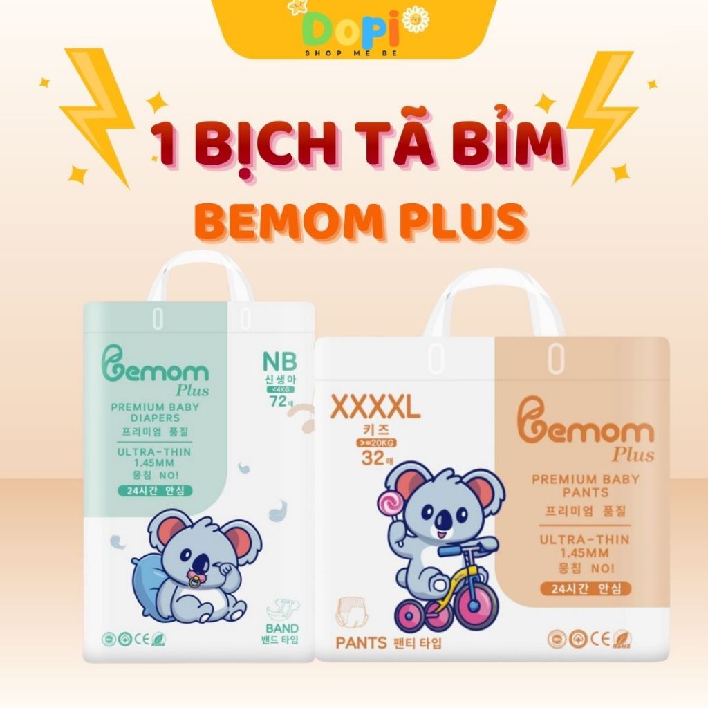 1 Bịch Tã Bỉm Bemom Plus Cho Bé - Tã Bỉm Mềm Mịn Full Size NB - XXL