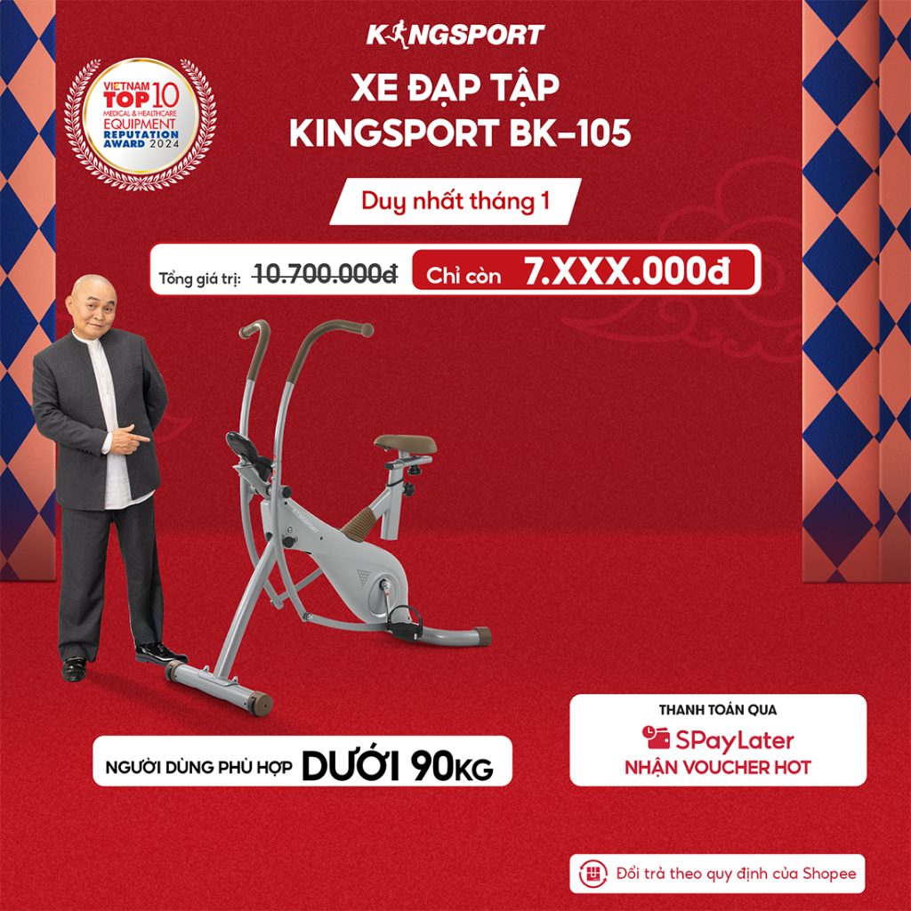 Xe đạp tập KINGSPORT BK105 tập luyện toàn thân, kháng lực đa cấp độ, tích hợp đồng hồ đo lường chỉ s
