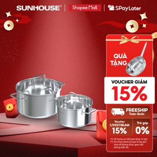  Bộ nồi Inox 304 liền đáy Sunhouse Healthy SHG703E - Inox đa lớp - Truyền nhiệt nhanh - Dùng trên mọi loại bếp 