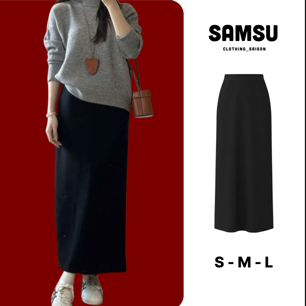Chân Váy Đen Dáng Dài Form Midi Co Dãn (ẢNH THẬT) OldSchool Cloth Samsu.clothing_saigon