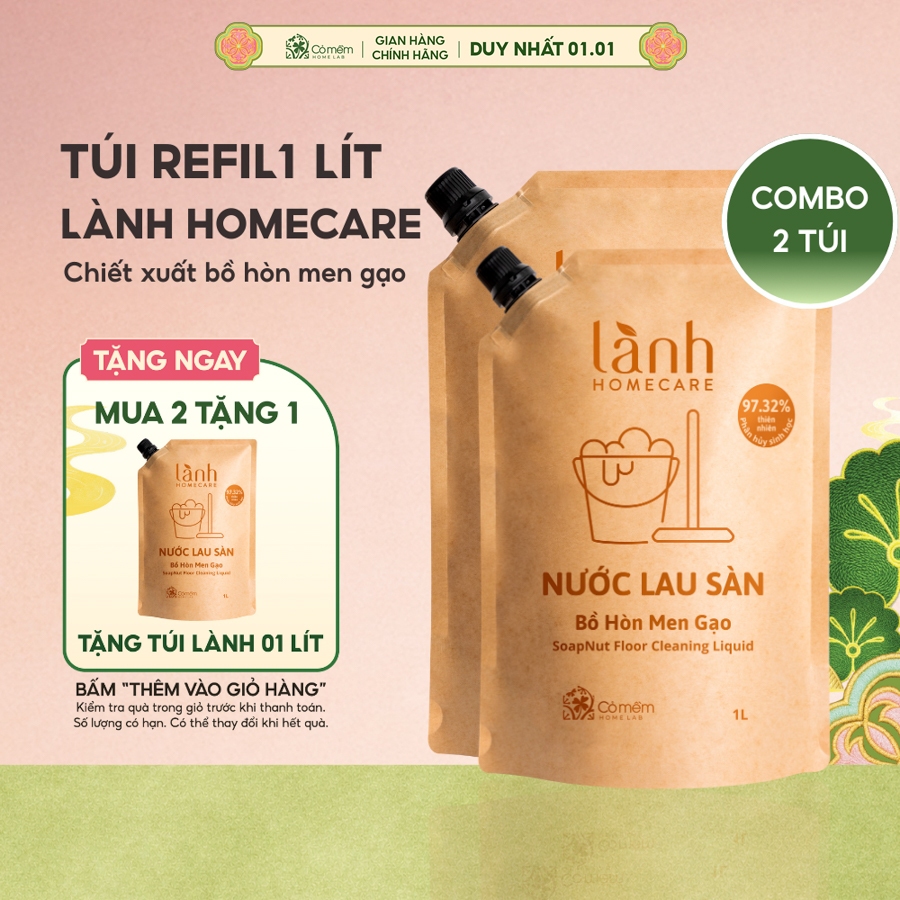 [MUA 2 TẶNG 1] Combo 2 Túi Nước Lau Nhà Lau Bếp Rửa Tay Rửa Bát Lành HomeCare Chăm Sóc Nhà Cửa Cỏ Mềm 1 Lít